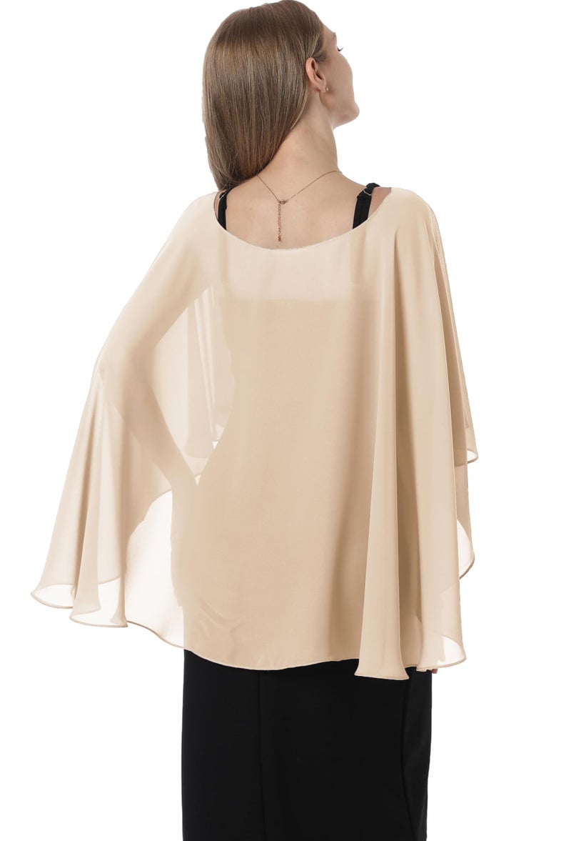 Hotshawl Capelets for women Chiffon Cape Shawls and Wraps for Evening Dress Wedding Capes Cover Up (Champagne1) - Image 4